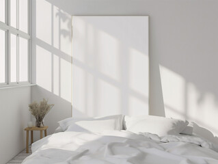 there is a picture of a bed with white sheets and pillows. Generated AI - obrazy, fototapety, plakaty