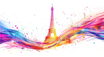 Eiffel tower in Paris, France. Illustration png transparent background.