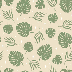 Vintage style palm leaves seamless pattern. Vector retro tropical leaf print for fabric, summer decor, wrapping paper