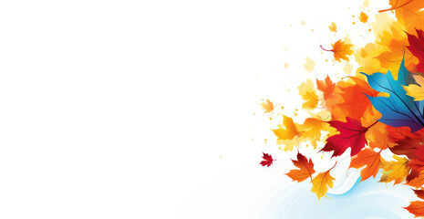 Autumn leaves in warm tones swirling on a light background, evoking a breezy fall day.
