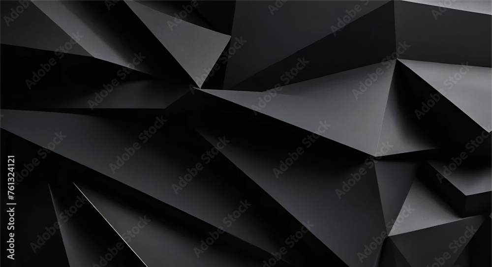 Wall mural 3d abstract texture dark black background panorama long with geometric triangular gradient shapes fo