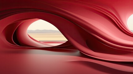 Futuristic red swirls forming abstract shapes against a desert landscape