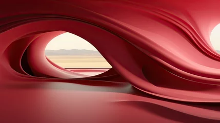 Poster Futuristic red swirls forming abstract shapes against a desert landscape © artem