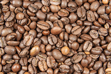 Dark roasted coffee beans