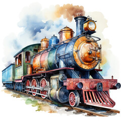 Obraz premium Watercolor Seamless STEAM TRAIN Illustration, Generative Ai