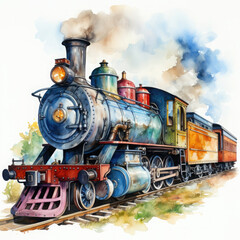 Naklejka premium Watercolor Seamless STEAM TRAIN Illustration, Generative Ai