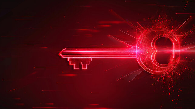 A neon red key casts a glowing line across a desolate landscape, evoking a sense of stark security.