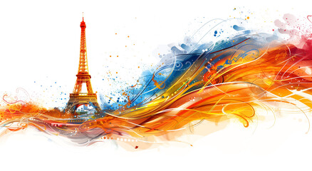 Eiffel tower in Paris, France. Illustration png transparent background.