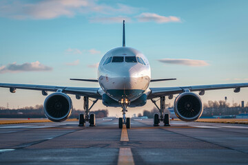 Close-up of a large jet airliner. Airplane and transportation concept. - obrazy, fototapety, plakaty