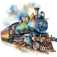 Fototapeta premium Watercolor Seamless STEAM TRAIN Illustration, Generative Ai