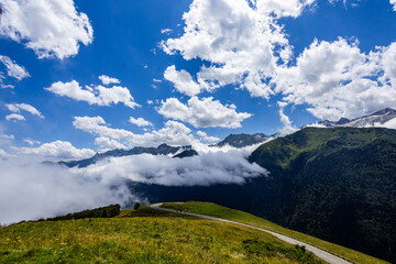 Summer landscape and clouds in Bagneres Luchon in Pyrenees, France