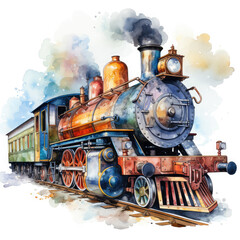 Obraz premium Watercolor Seamless STEAM TRAIN Illustration, Generative Ai