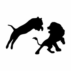silhouette of a lion fighting a tiger