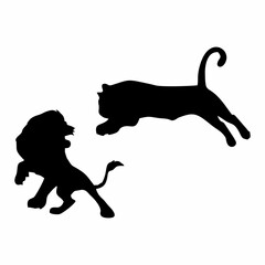 silhouette of a lion fighting a tiger