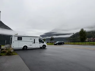Rucksack Motorhome camper in Bergen to Alesund road, south Norway. Europe © Alberto Gonzalez 