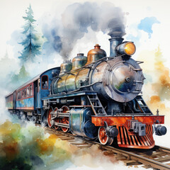 Watercolor Seamless STEAM TRAIN Illustration, Generative Ai - obrazy, fototapety, plakaty