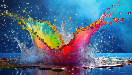 colorful splash of water with blue background