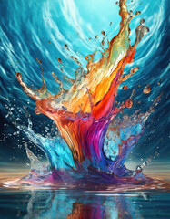 colorful splash of water with blue background