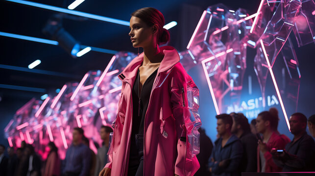Haute Couture Show: A runaway presenting a futuristic  haute couture fashion.