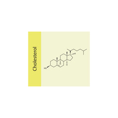 Cholesterol skeletal structure diagram. compound molecule scientific illustration on yellow background.