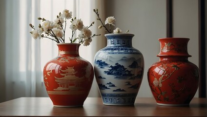 Chinese vases on the table