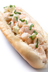 Lobster roll isolated on white background. Close up