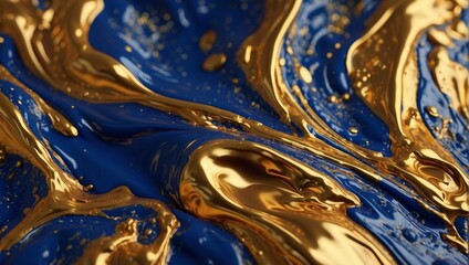Abstract paint background by deep blue and gold color with liquid fluid texture in luxury concept