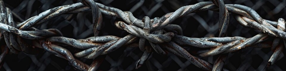 Barbed wire and barbed wire fence to prevent intruders from entering. prisons. generative ai