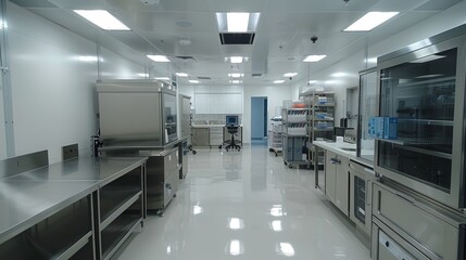 Fototapeta na wymiar Modern Clean Laboratory Interior with Stainless Steel Equipment