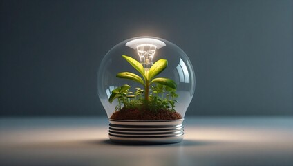 a little growing plant in the inside of light bulb. green energy concept