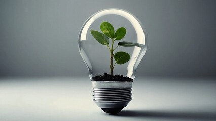 a little growing plant in the inside of light bulb. green energy concept