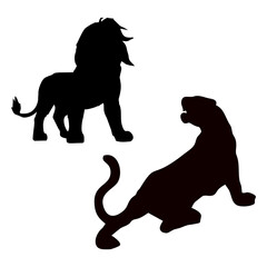 silhouette of a lion fighting a tiger