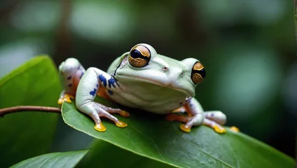  Close-up macro photo of little green frog on a leaf © Vugar & Salekh