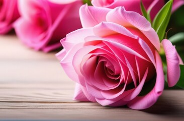 Fototapeta premium pink roses on wooden background