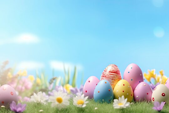 Easter background with copy space hyper realistic definition, 8K with generative ai