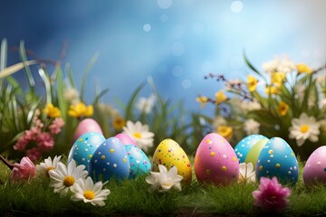 Obraz na płótnie Canvas Easter background with copy space hyper realistic definition, 8K with generative ai