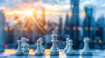 Strategic leadership  chess game symbolizing success on blurred background with space for text