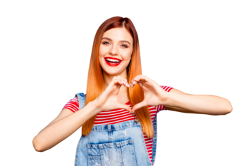 Health care people person denim clothes outfit funny t-shirt concept. Close up photo portrait of lovely sweet cute nice glad charming girl giving you her heart isolated bright vivid background