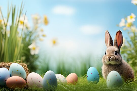 Easter background with copy space hyper realistic definition, 8K with generative ai