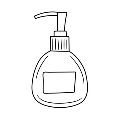 Cosmetic bottle with dispenser. Hand drawn doodle vector illustration.