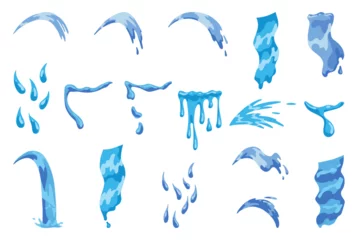 Fotobehang Cartoon tear drops icon set. Sorrow cry streams, tear blob or sweat drop. Crying fluid, falling blue water drops. Isolated vector set for sorrowful character weeping expression. Wet grief droplets © the8monkey