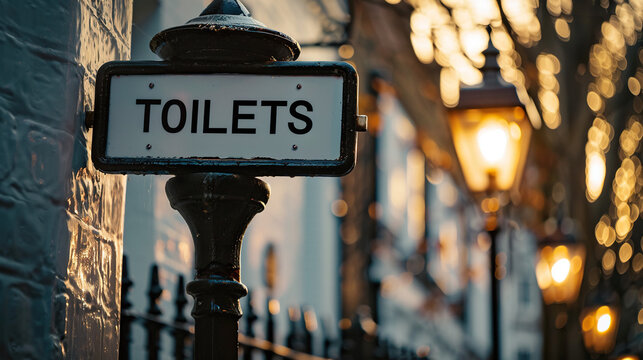 old vintage style toilet sign board with blur background 