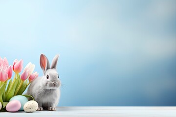 Fototapeta premium Easter background with copy space hyper realistic definition, 8K with generative ai