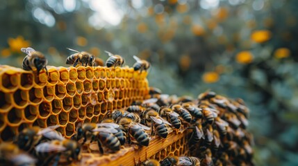 Bees on Honeycomb - obrazy, fototapety, plakaty