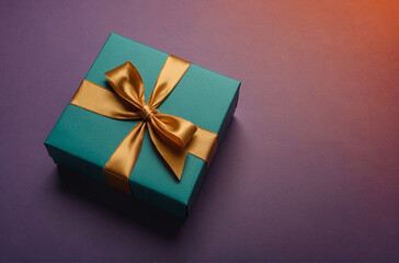 Open gift box on color background top view Mock up