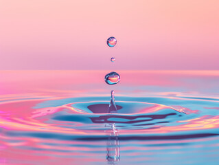 water droplet causing ripple, pink reflections