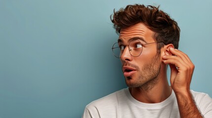 Naklejka premium Man With Glasses Holding Ear