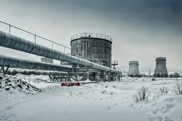 Obraz premium gas storage with smoke in the winter