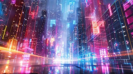 Neon City holographic buildings