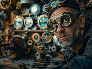 Steampunk Inventor Brass Goggles - obrazy, fototapety, plakaty